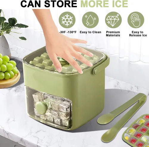 🥳2026 HOT SALE🥳💞50K+ SOLD!💥🥤🧊 50% OFF! Ice Cube Maker with Storage – 48 cubes at once, leak‑proof lid. Stackable, saves space. Includes ice scoop & tong. A summer essential. 🏖️✅ Hover Image